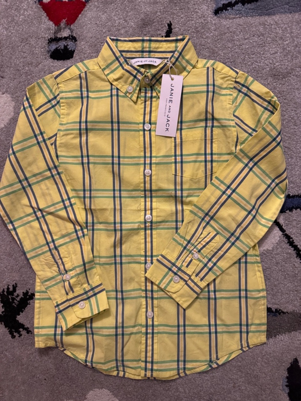 Janie and Jack Yellow Plaid Button-Up Shirt with Green and Navy Stripes